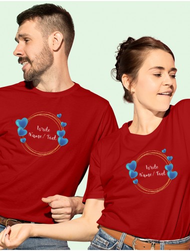 Your Name with Love Bubbles On Red Color Customized Couple Tees