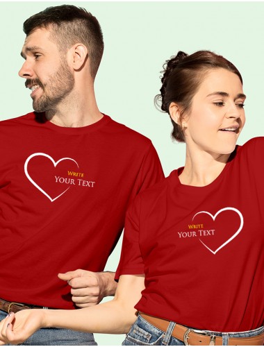 Red Love with Your Names On Red Color Personalized Couple T-Shirt