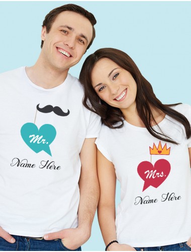Mr And Mrs With Name Couples T Shirt White Color