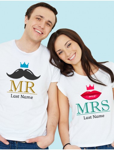 Mr And Mrs T Shirt For Couples White Color