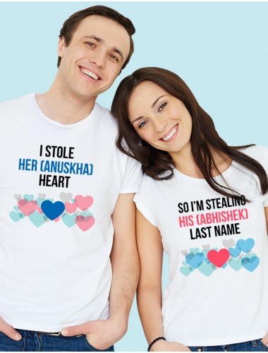 I Stole Her Heart So Im Stealing Last Name Couples T Shirt White Color