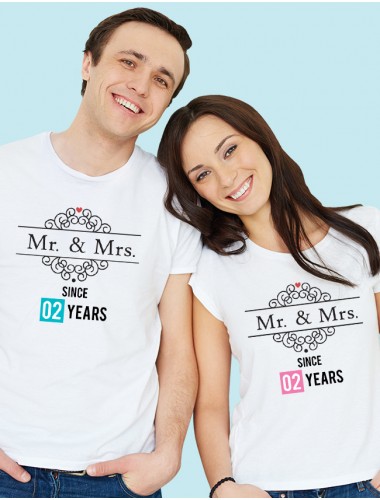 Mr And Mrs Since Year Couples T Shirt White Color