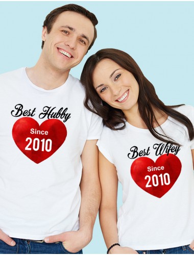 Wifey Hubby Personalised Couples T Shirt White Color