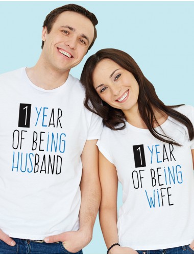 Husband Wife Wedding Anniversary Couples T Shirt White Color