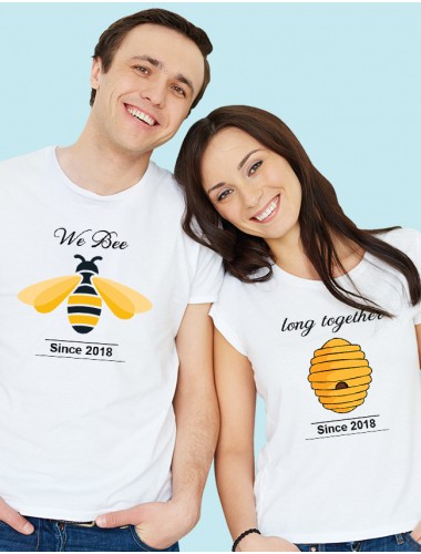 We Bee Long Together Couples T Shirt White Color