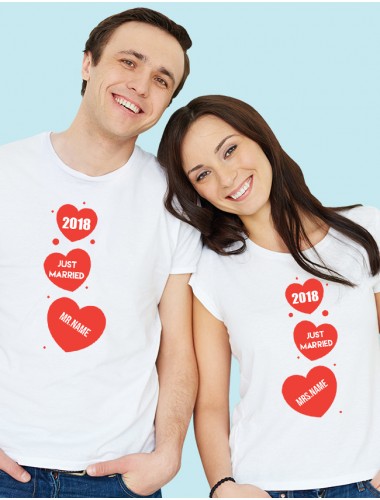 Mr And Mrs Just Married Couples T Shirt White Color