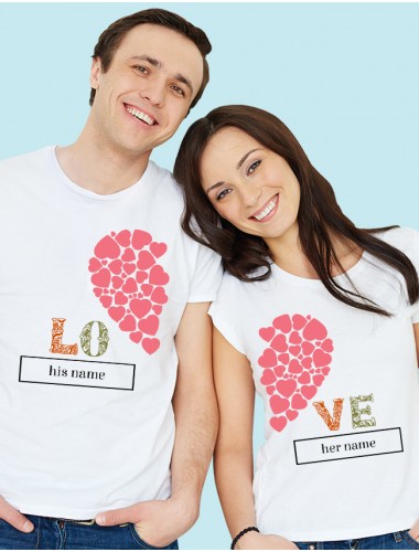 Half Heart Shaped Valentine Couples T Shirt White Color