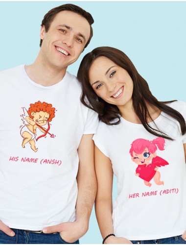 Cupid Shooting Arrow Couples T Shirt White Color