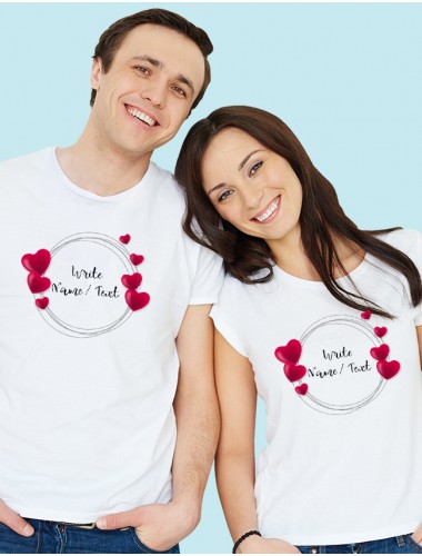 Your Name with Love Bubbles On White Color Customized Couple Tees