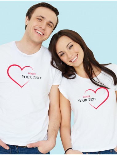 Red Love with Your Names On White Color Personalized Couple T-Shirt