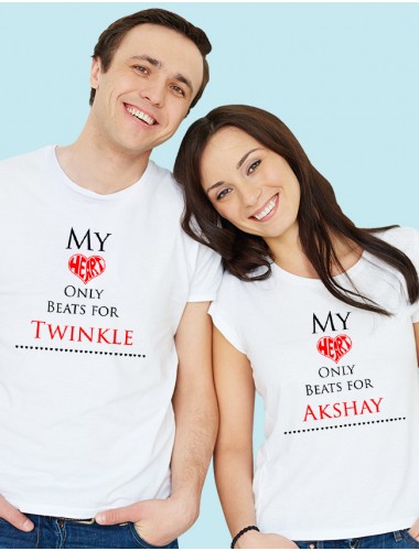 My Heart Beat Theme On White Color Couple T-shirts For Men & Women