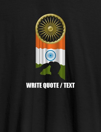 Indian Flag with Chakra and Text On Black Color Personalized T-Shirt