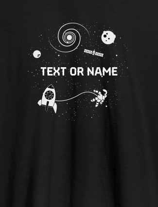 Astronaut Design with Text On Black Color T-shirts For Men with Name, Text and Photo