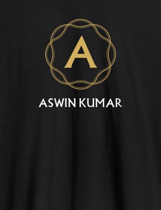 Wave Design with Initial and Your Name On Black Color Customized Tshirt for Men