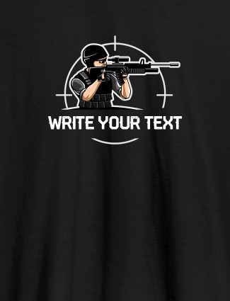 Sniper with Your Text  On Black Color Customized Mens T-Shirt