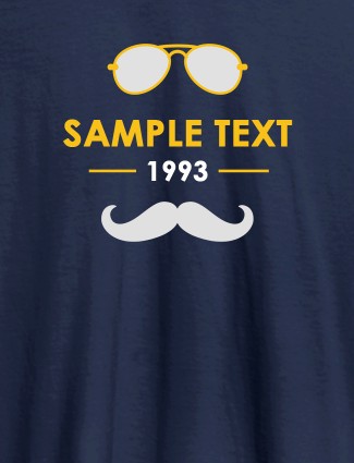 Personalized Moustache Sunglasses Printed Mens T Shirt Navy Blue Color