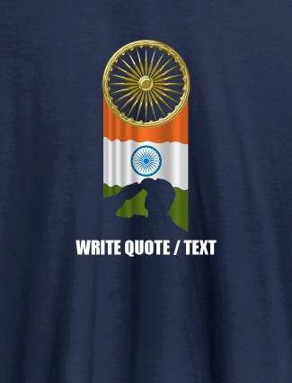 Indian Flag with Chakra and Text On Navy Blue Color Personalized T-Shirt