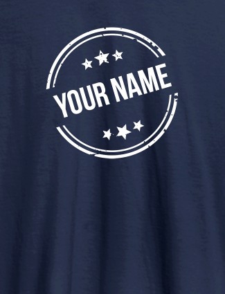 Stamp with Stars Theme and Your Name On Navy Blue Color Customized Tshirt for Men