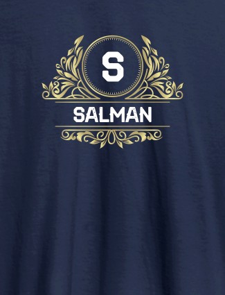 Shield Design with Text and Initial On Navy Blue Color Customized Men Tees