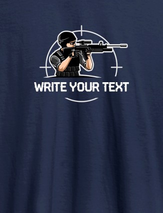 Sniper with Your Text  On Navy Blue Color Customized Mens T-Shirt