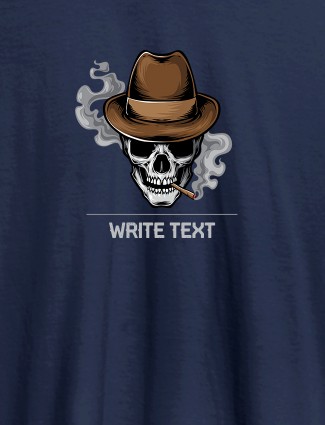 Skull Smoking Theme with Your Text On Navy Blue Color Personalized Tees