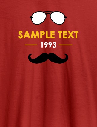 Personalized Moustache Sunglasses Printed Mens T Shirt Red Color