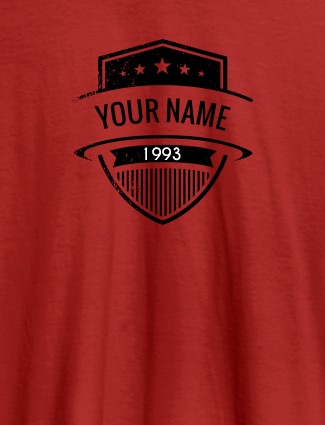 Shield Design with Text and Year On Red Color Customized Tshirt for Men