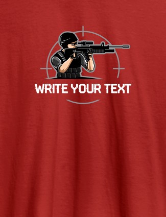Sniper with Your Text  On Red Color Customized Mens T-Shirt
