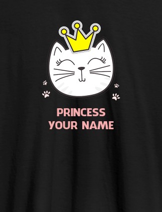 Princess Cat Personalised Womens T Shirt With Name Black Color