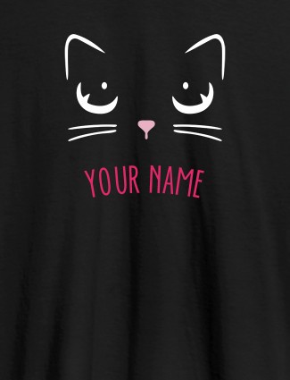 Cat Art Design Personalised Womens T Shirt With Name Black Color
