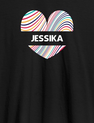 Multicolor Heart Shape Personalised Womens T Shirt With Name Black Color
