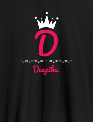 Queen with Initial and Name On Black Color T-shirts For Women with Name, Text and Photo