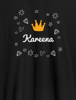Crown Design with Your Name On Black Color Customized Tshirt for Women