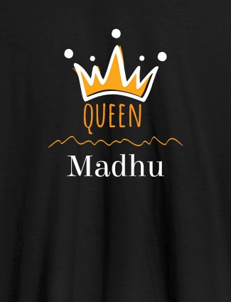 Queen Crown with Name On Black Color Women T Shirts with Name, Text, and Photo