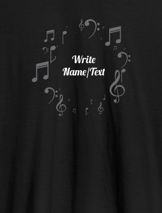 Musical Symbols with Your Name On Black Color T-shirts For Women with Name, Text and Photo