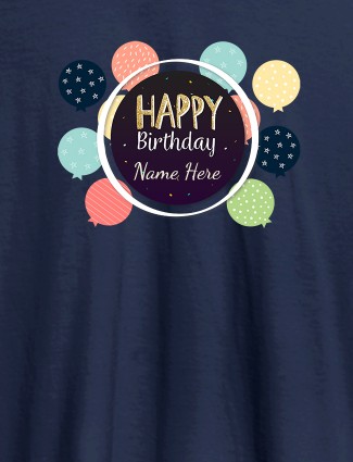 Personalised Happy Birthday Womens T Shirt With Name Navy Blue Color