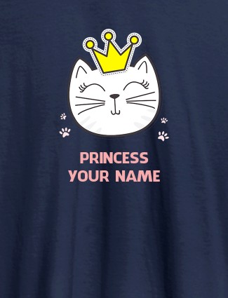 Princess Cat Personalised Womens T Shirt With Name Navy Blue Color