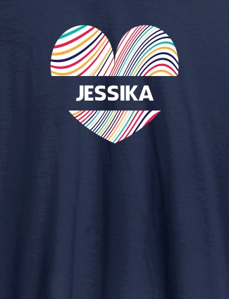 Multicolor Heart Shape Personalised Womens T Shirt With Name Navy Blue Color