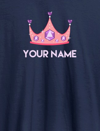 Queen Theme with Purple Gems and Your Name On Navy Blue Color Customized Womens T-Shirt