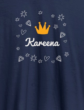 Crown Design with Your Name On Navy Blue Color Customized Tshirt for Women