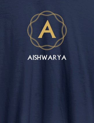 Wave Design with Initial and Your Name On Navy Blue Color T-shirts For Women with Name, Text and Photo
