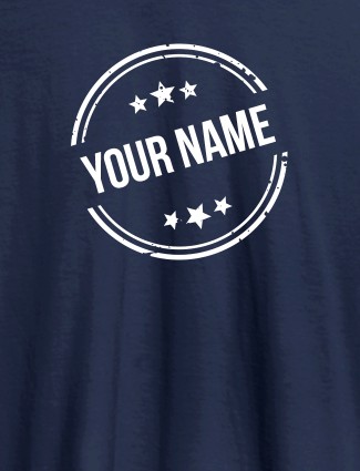 Stamp with Stars Theme and Your Name On Navy Blue Color Customized Women T-Shirt