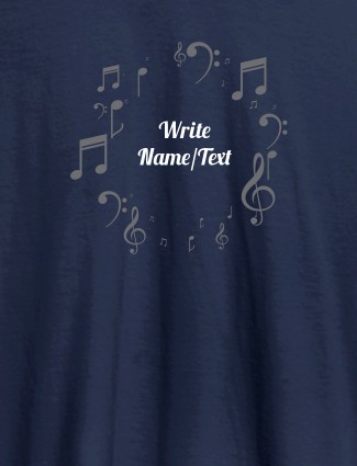 Musical Symbols with Your Name On Navy Blue Color T-shirts For Women with Name, Text and Photo