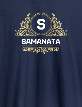 Shield Design with Text and Initial On Navy Blue Color Customized Tshirt for Women