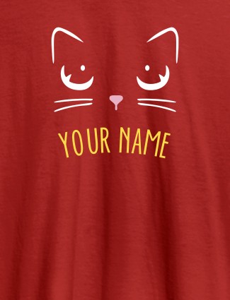 Cat Art Design Personalised Womens T Shirt With Name Red Color