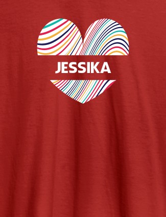 Multicolor Heart Shape Personalised Womens T Shirt With Name Red Color