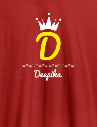 Queen with Initial and Name On Red Color T-shirts For Women with Name, Text and Photo