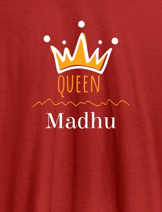Queen Crown with Name On Red Color Women T Shirts with Name, Text, and Photo