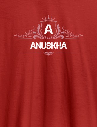 Shield Design with Initial and Text On Red Color Customized Womens T-Shirt