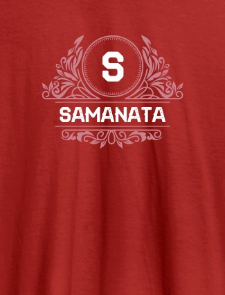 Shield Design with Text and Initial On Red Color Customized Tshirt for Women
